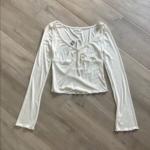 Urban Outfitters Cream Long Sleeve Crop Blouse